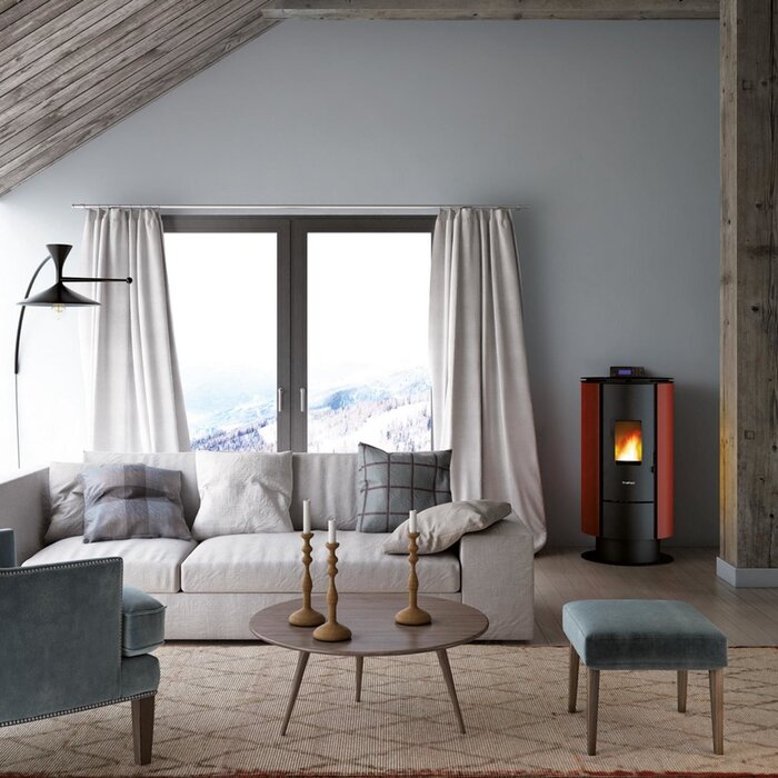 FREEPOINT Pelletofen Flute, 6,5 kw, WiFi-fähig - schwarz / bordeauxrot